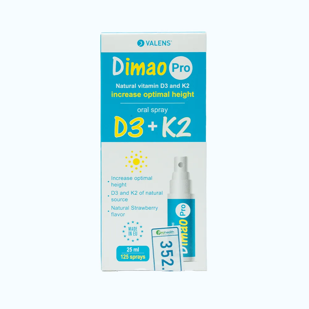 CHAI XỊT GIÚP TĂNG CƯỜNG HẤP THU CANXI DIMAO PRO ORAL SPRAY D3 + K2 VALENS 25ML 3