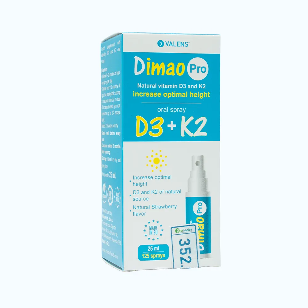 CHAI XỊT GIÚP TĂNG CƯỜNG HẤP THU CANXI DIMAO PRO ORAL SPRAY D3 + K2 VALENS 25ML 4