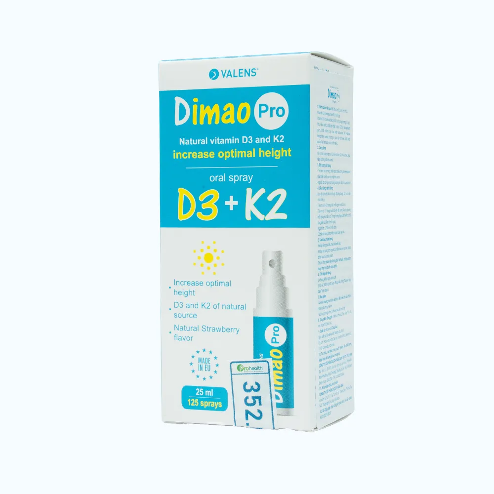 CHAI XỊT GIÚP TĂNG CƯỜNG HẤP THU CANXI DIMAO PRO ORAL SPRAY D3 + K2 VALENS 25ML 5