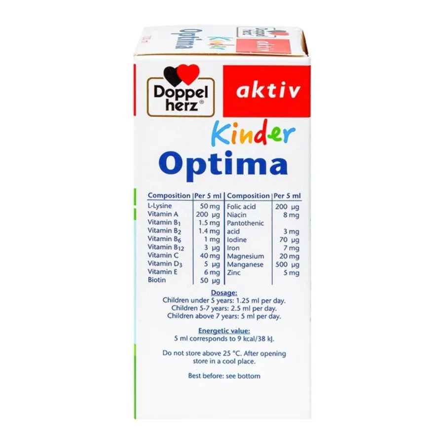 Dung dịch Kinder Optima Doppelherz Aktiv cung cấp L-lysine, một số vitamin và khoáng chất (100ml) 4
