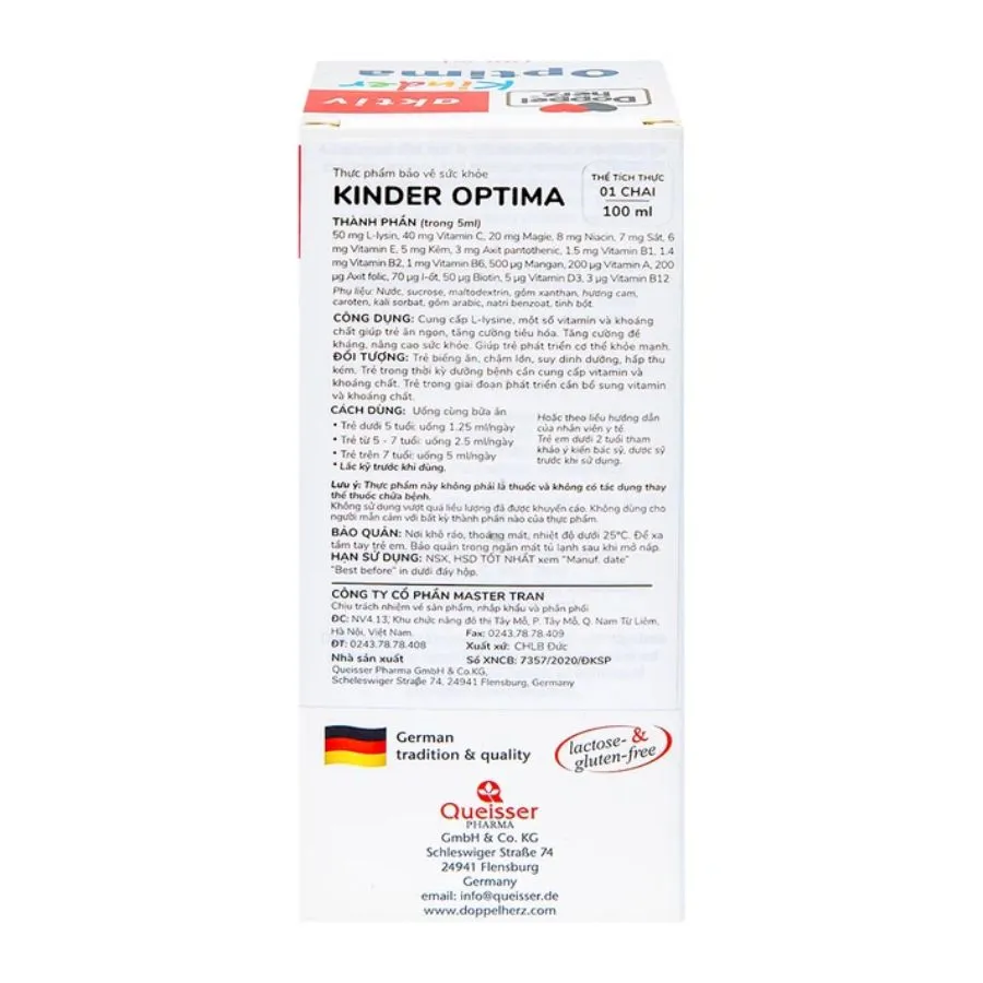 Dung dịch Kinder Optima Doppelherz Aktiv cung cấp L-lysine, một số vitamin và khoáng chất (100ml) 6