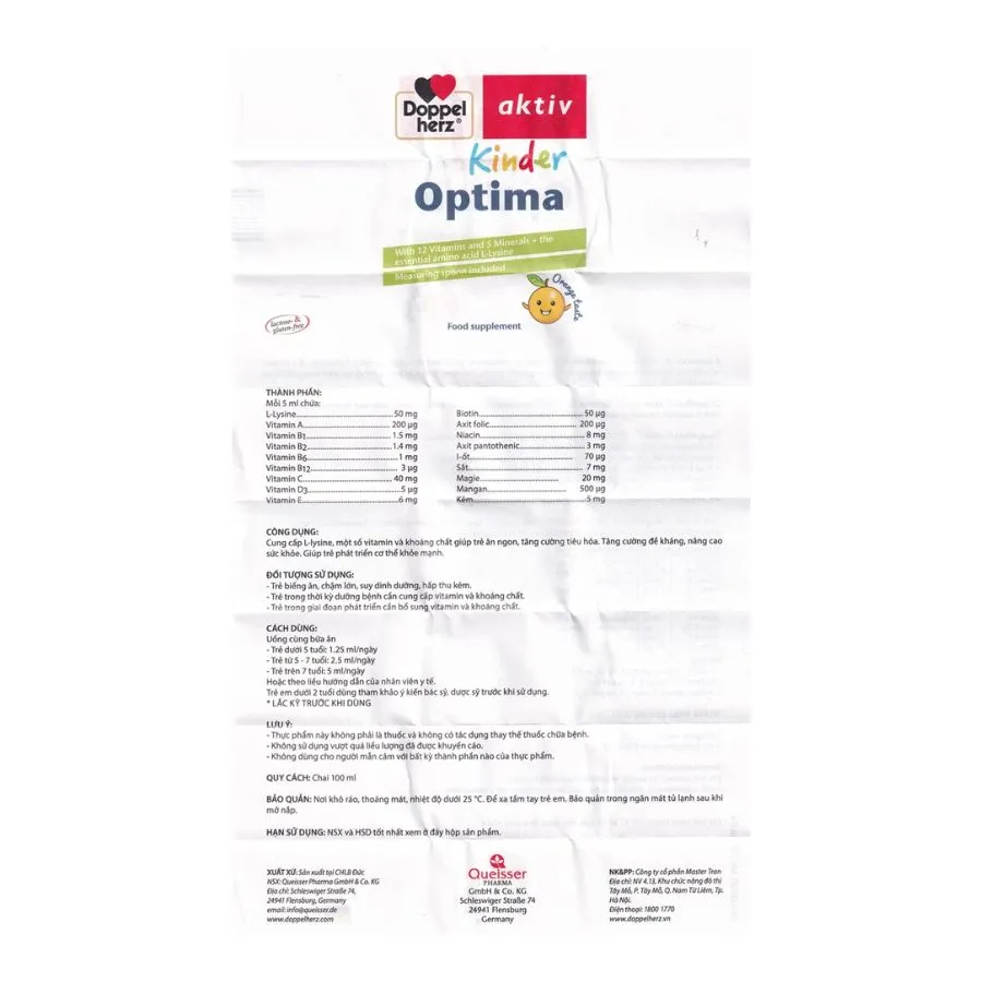 Dung dịch Kinder Optima Doppelherz Aktiv cung cấp L-lysine, một số vitamin và khoáng chất (100ml) 7