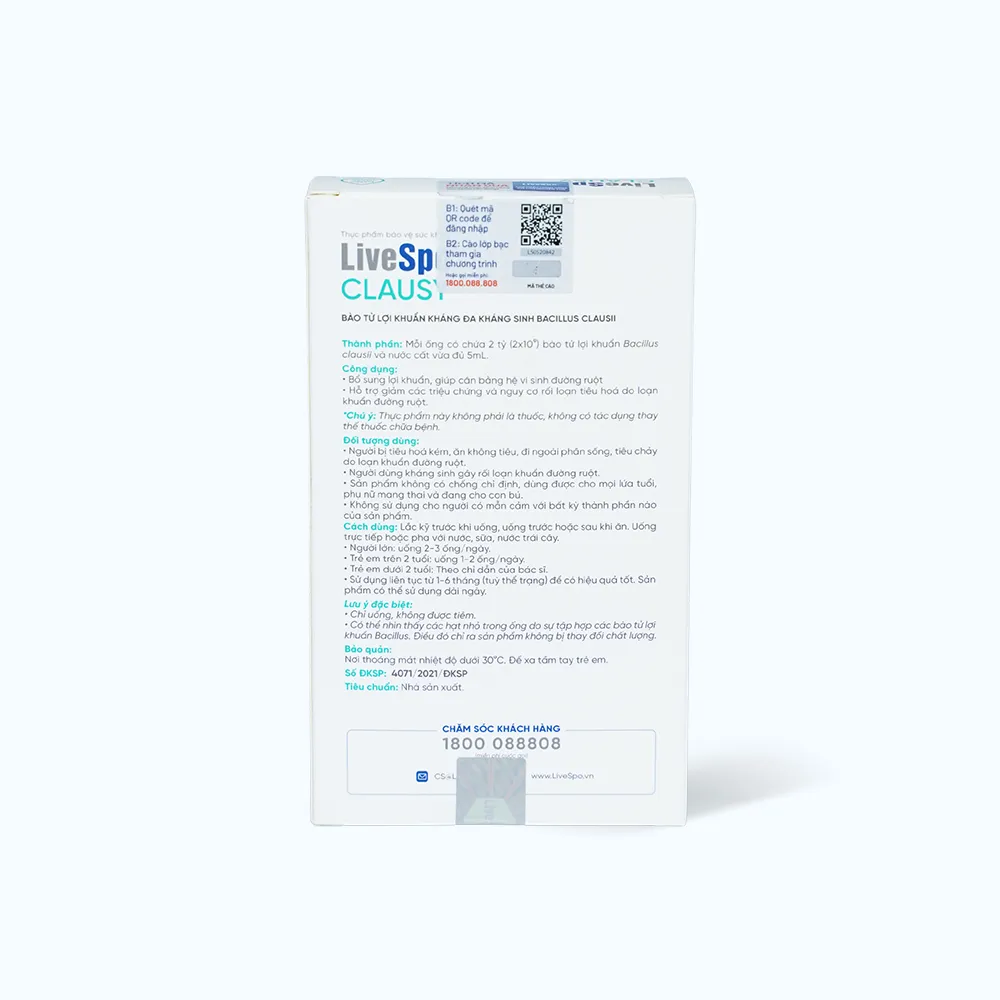 LIVESPO CLAUSY 25 ỐNG X 5ML - BÀO TỬ LỢI KHUẨN KHÁNG ĐA KHÁNG SINH 5