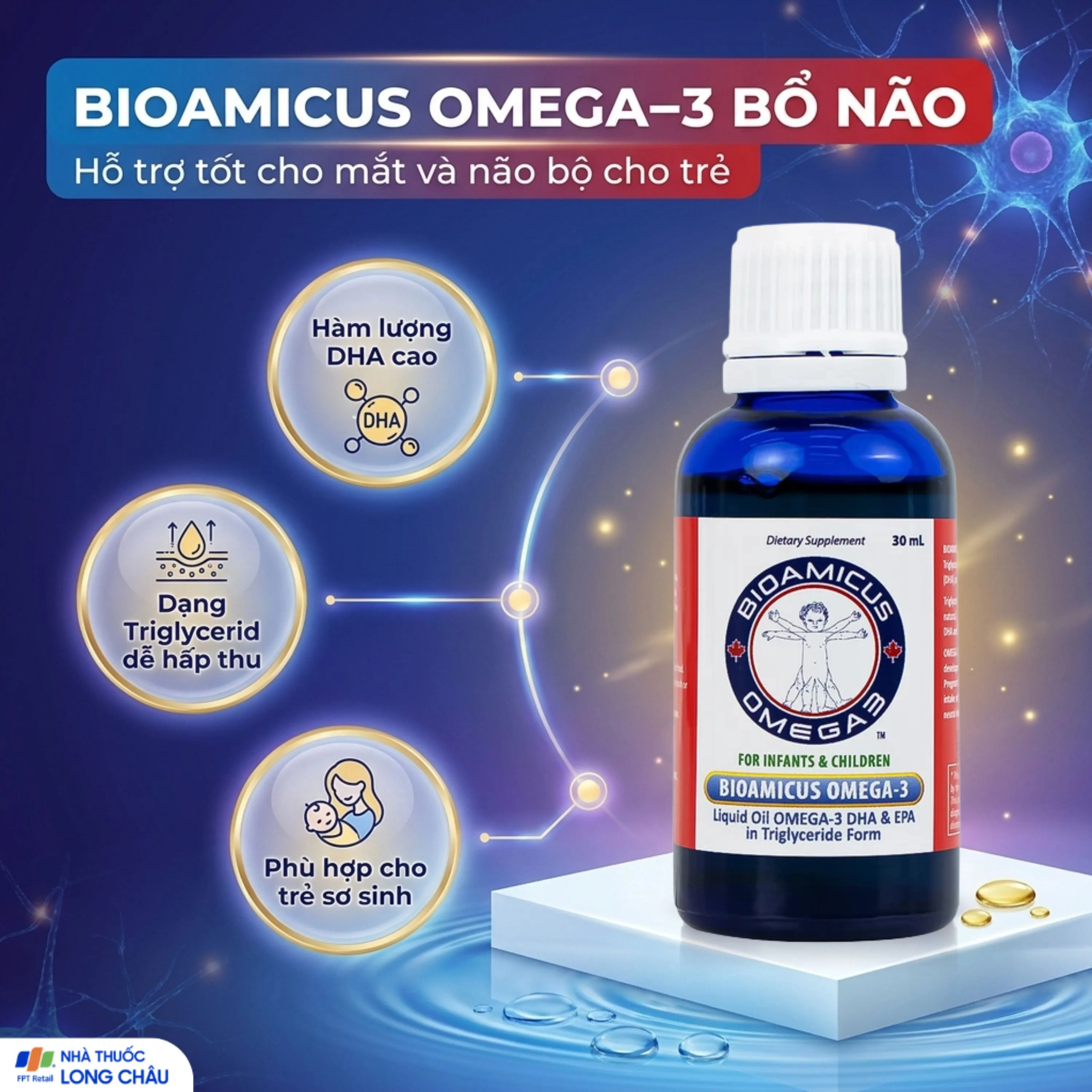 DUNG DỊCH UỐNG HỖ TRỢ BỔ NÃO BIOAMICUS OMEGA-3 30ML 2