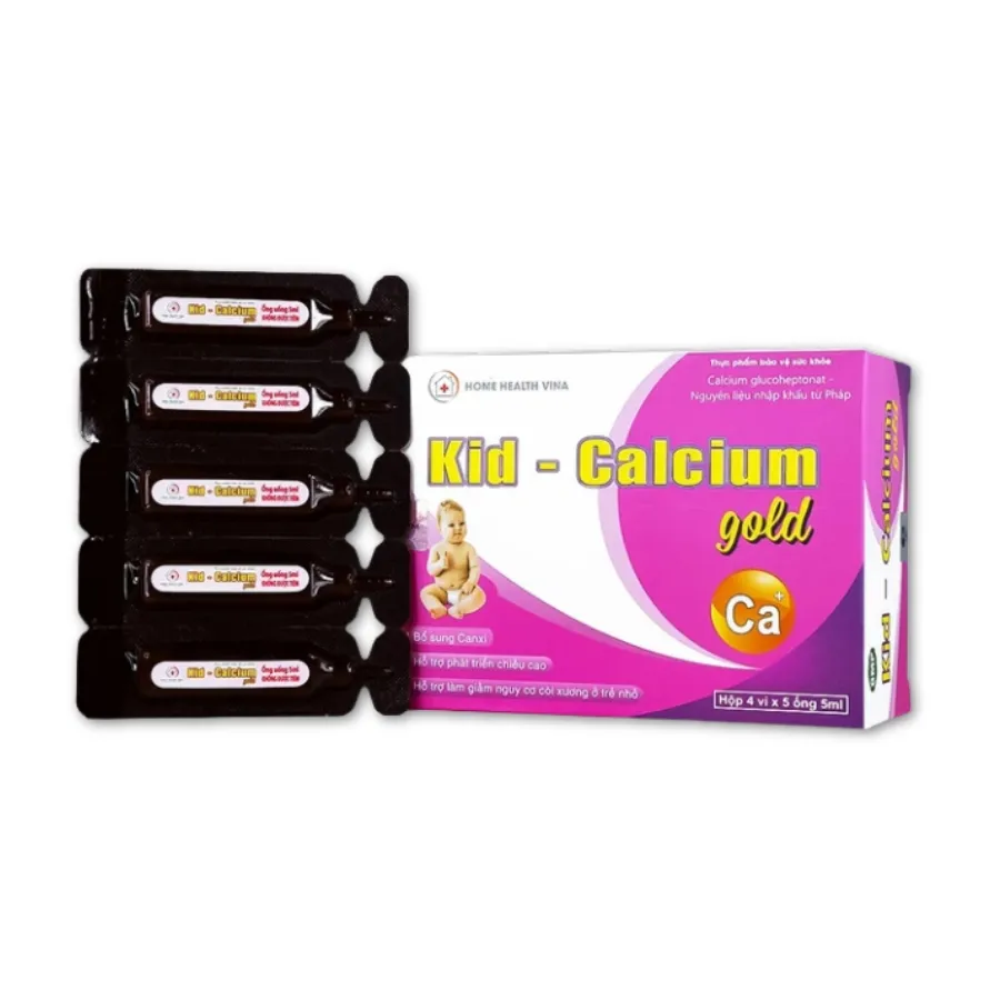 Dung dịch uống Kid-Calcium Gold 5ml Home Health Vina bổ sung calci giúp xương, răng chắc khỏe (4 vỉ x 5 ống) 2