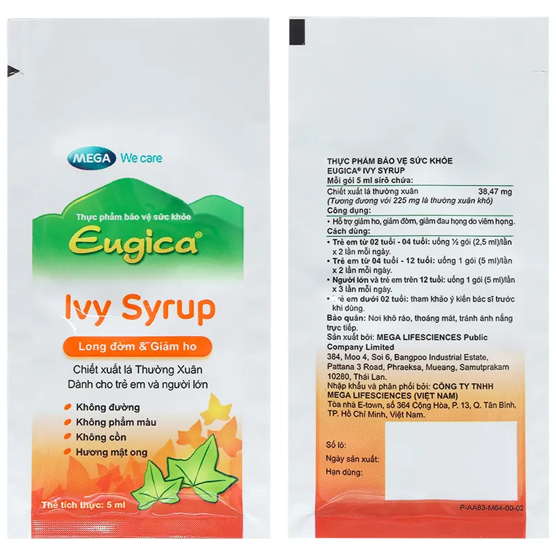 Eugica Ivy Syrup hỗ trợ giảm ho, giảm đờm hộp 20 gói x 5ml 9