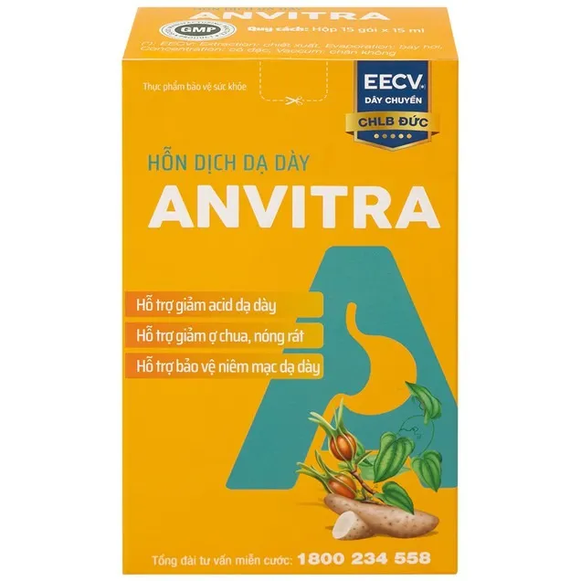 Hỗn dịch dạ dày Anvitra giảm acid dạ dày, ợ chua, nóng rát, bảo vệ niêm mạc dạ dày (Hộp 15 gói)