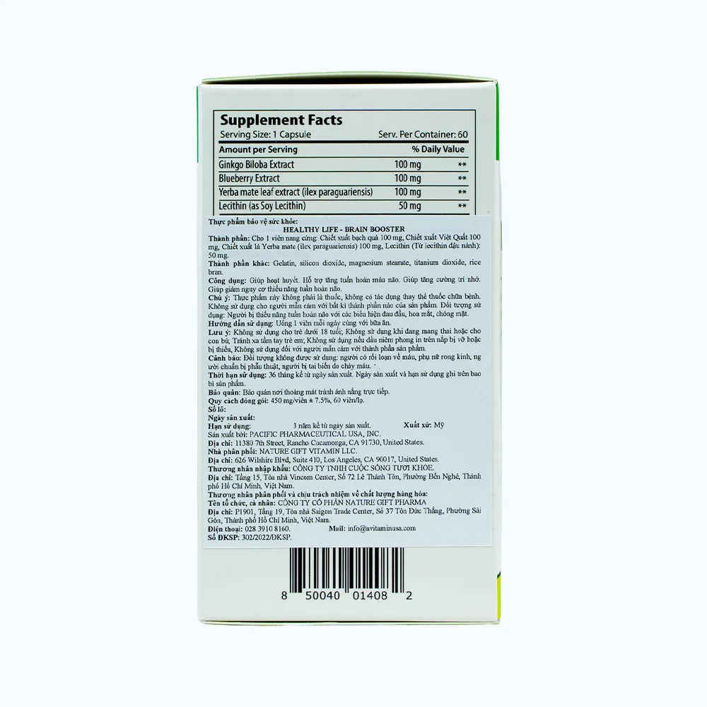 HEALTHY LIFE Brain Booster Hỗ Trợ Chức Năng Não (Hộp 60 viên) 3