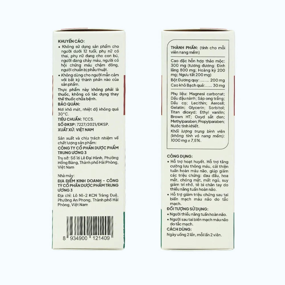 Herbal Wellness Dưỡng Não TW3 hỗ trợ hoạt huyết, tăng cường lưu thông máu (30 viên) 6