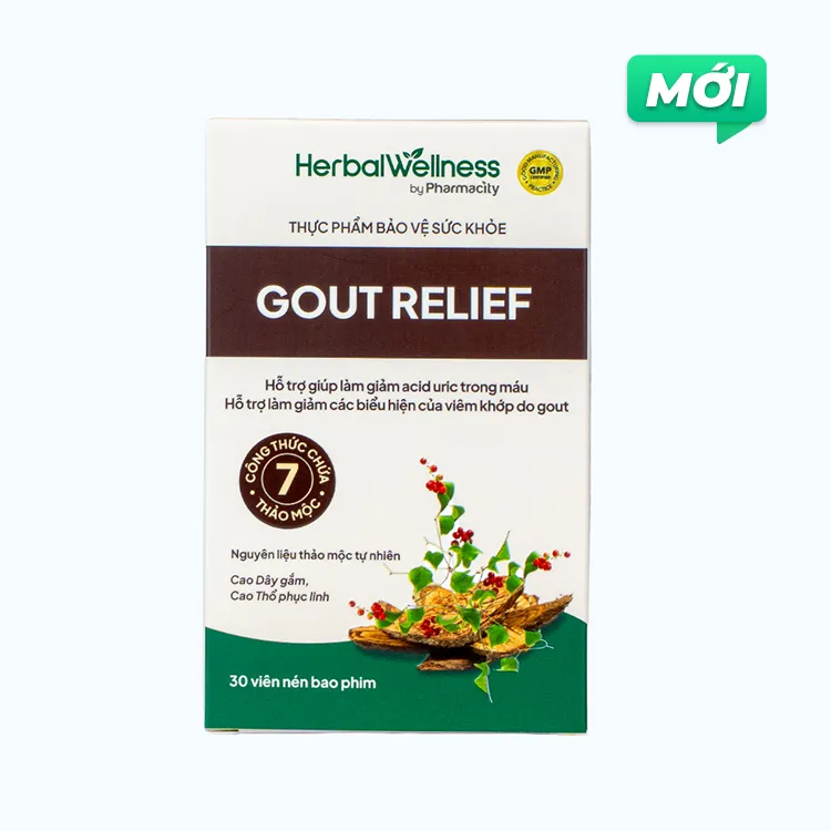 Viên uống Pharmacity Gout Relief (hộp 30 viên) hỗ trợ giảm đau do Gout