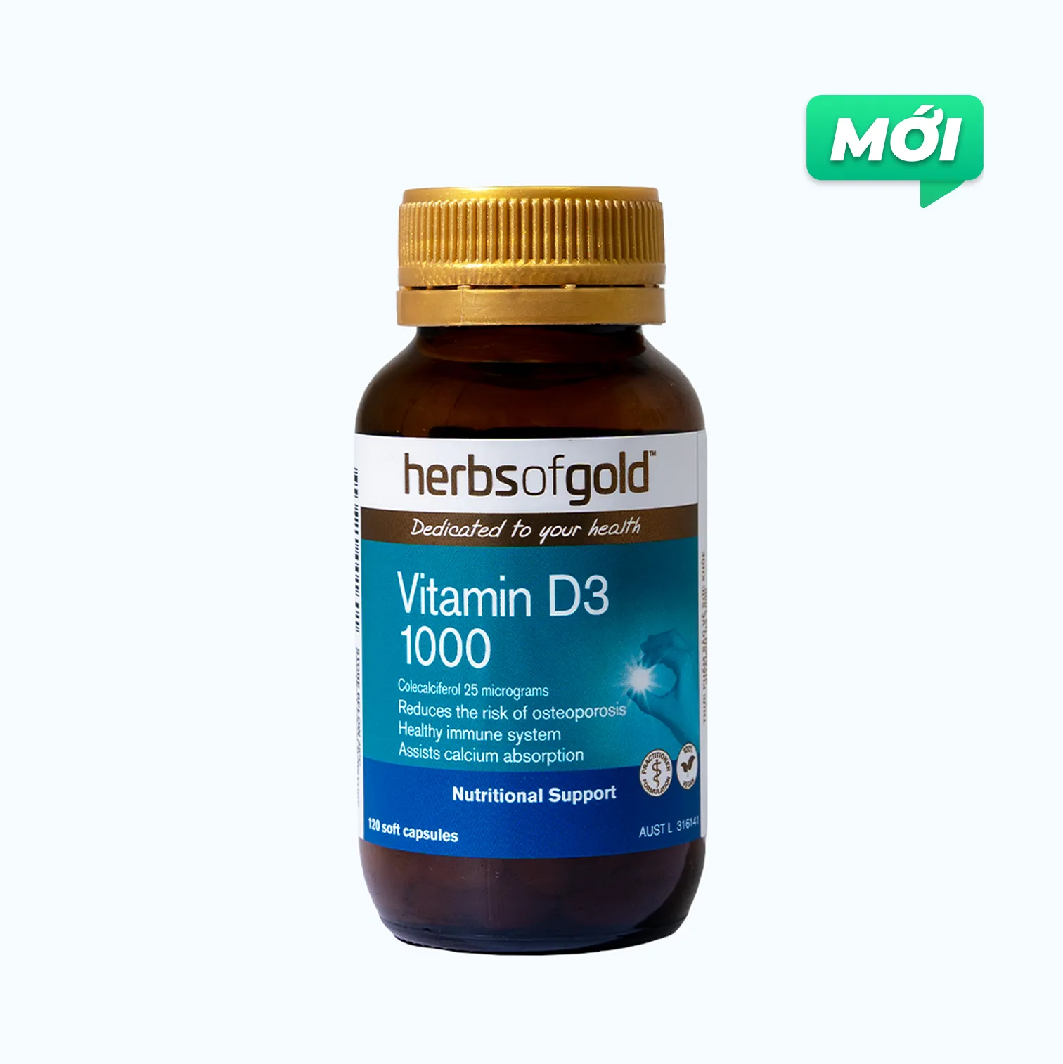 HERBS OF GOLD Vitamin D3 1000 Bổ Sung Vitamin D (Lọ 120 Viên)