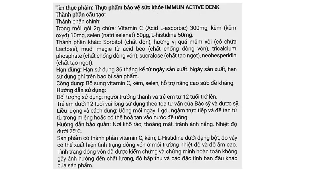 Immun Active Denk hỗ trợ nâng cao sức đề kháng hộp 20 gói x 2g 9