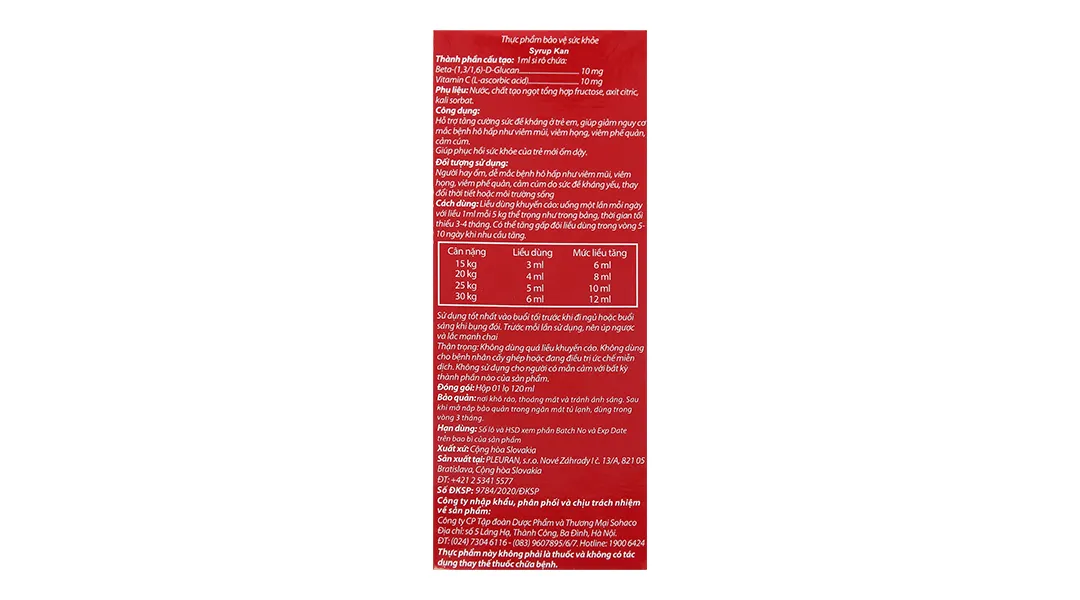SIRO HỖ TRỢ TĂNG CƯỜNG SỨC ĐỀ KHÁNG Ở TRẺ SYRUP KAN 120ML 7