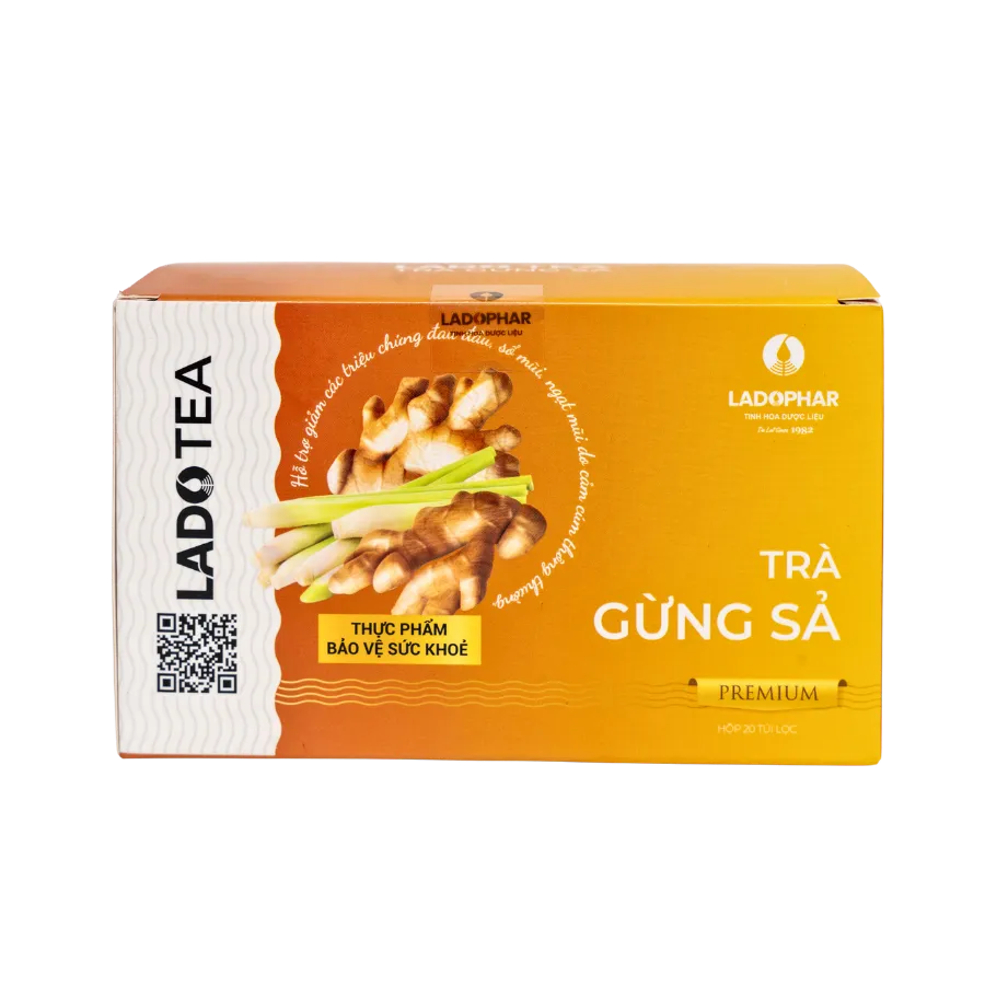 Lado Tea Trà Gừng Sả hỗ trợ giảm các triệu chứng đau đầu, sổ mũi, ngạt mũi (Hộp 20 gói)