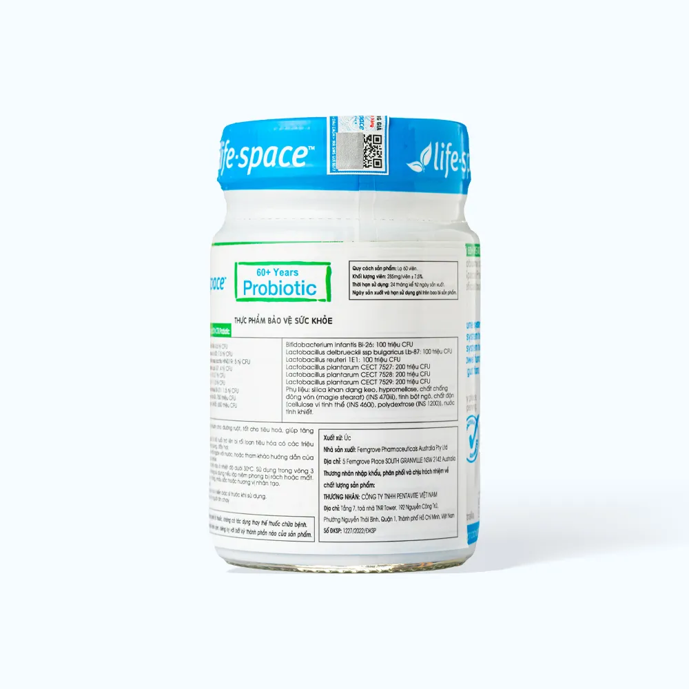 Life-space Probiotic for 60+ Years (lọ 60 viên) giúp bổ sung lợi khuẩn 2