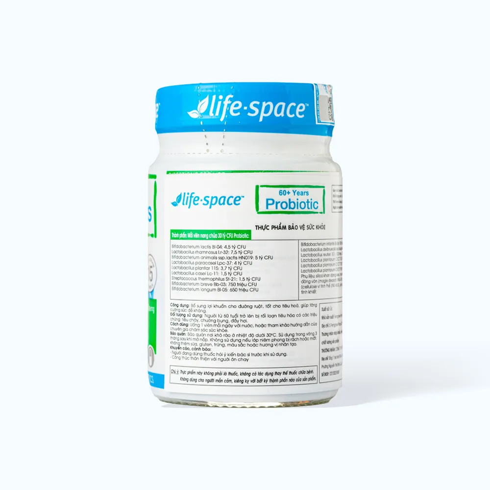 Life-space Probiotic for 60+ Years (lọ 60 viên) giúp bổ sung lợi khuẩn 3