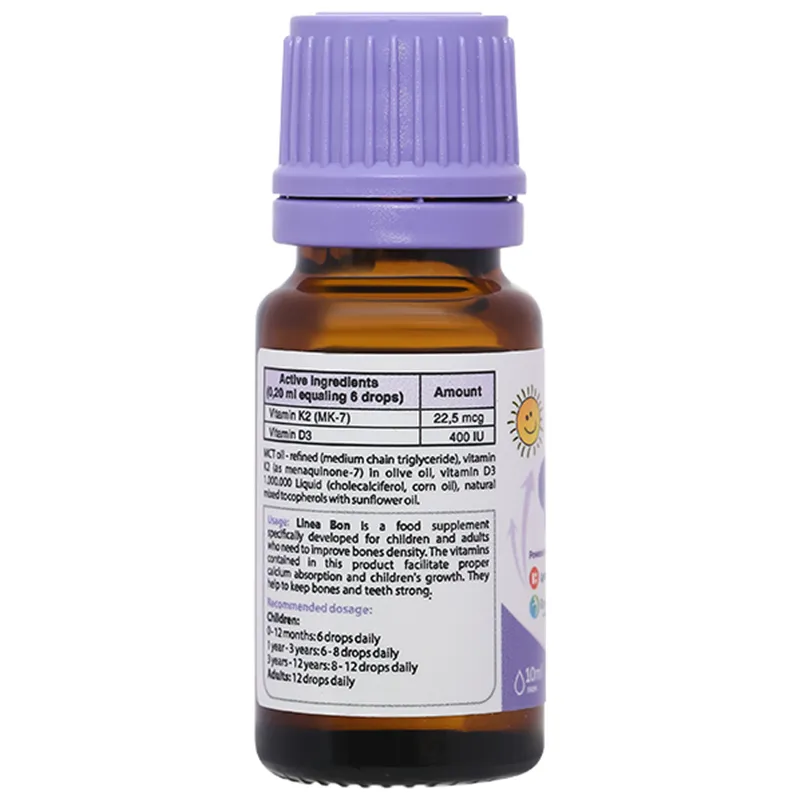 CHAI XỊT HỖ TRỢ HẤP THỤ CANXI LINEABON K2+D3 ERGOPHARMA 10ML 12