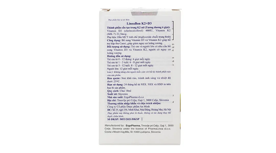 CHAI XỊT HỖ TRỢ HẤP THỤ CANXI LINEABON K2+D3 ERGOPHARMA 10ML 16