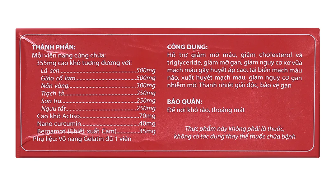 VIÊN UỐNG HỖ TRỢ GIẢM MỠ MÁU TÂM BÌNH 5X12 5