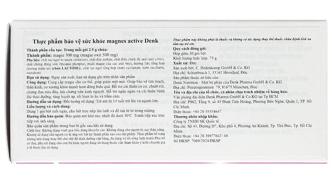 Magnes Active Denk cải thiện tình trạng mệt mỏi hộp 30 gói x 2.5g 5