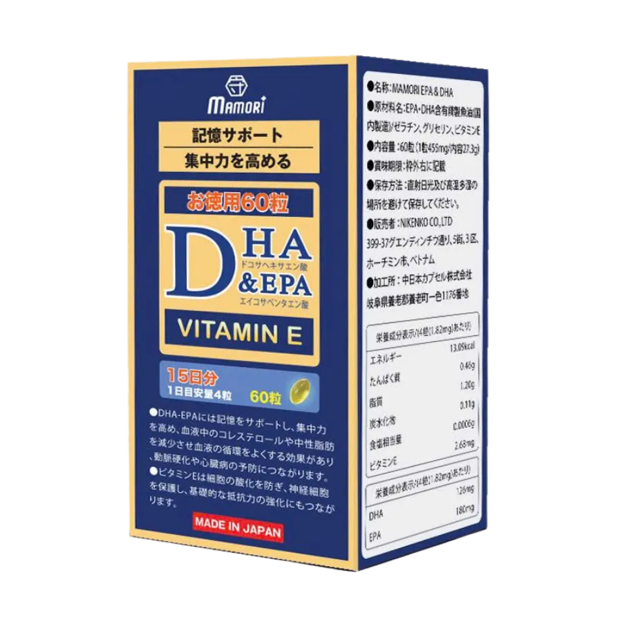 Mamori DHA & EPA - Viên Uống Hỗ Trợ Trí Nhớ (Hộp 60 viên)