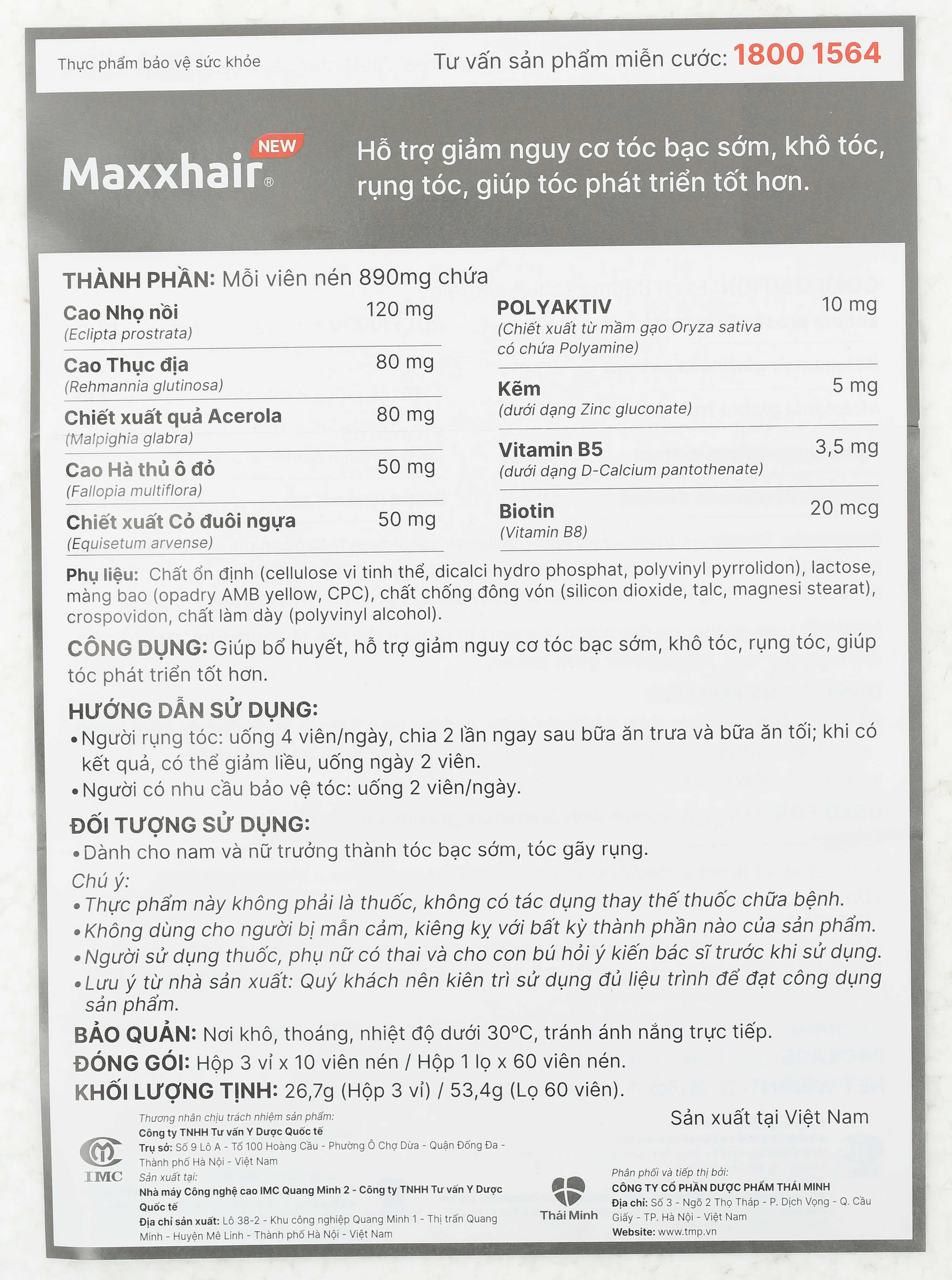 VIÊN UỐNG HỖ TRỢ MỌC TÓC MAXXHAIR NEW THÁI MINH 3X10 17