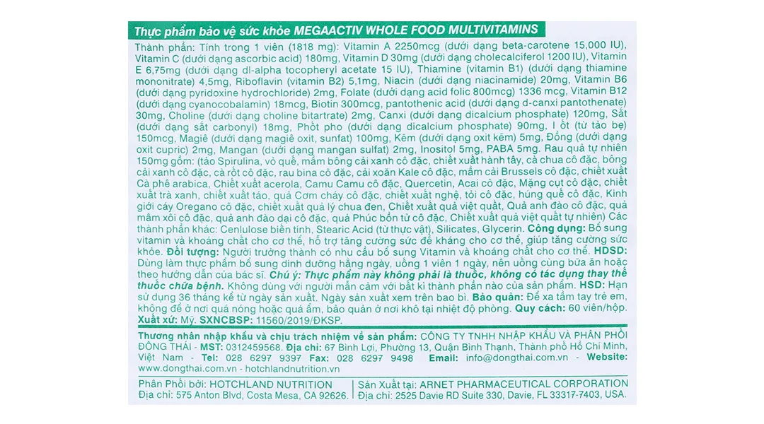 Mega Activ Whole Food Multivitamin hộp 60 viên 7