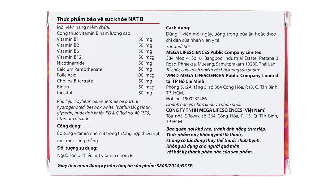 VIÊN UỐNG BỔ SUNG VITAMIN NHÓM B NAT B MEGA 3X10 4
