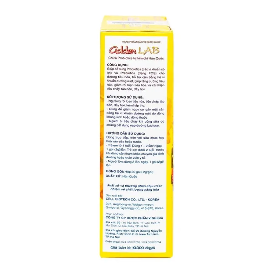 Men vi sinh Golden Lab Cell Biotech hỗ trợ cân bằng hệ vi sinh đường ruột (20 gói x 2g) 3