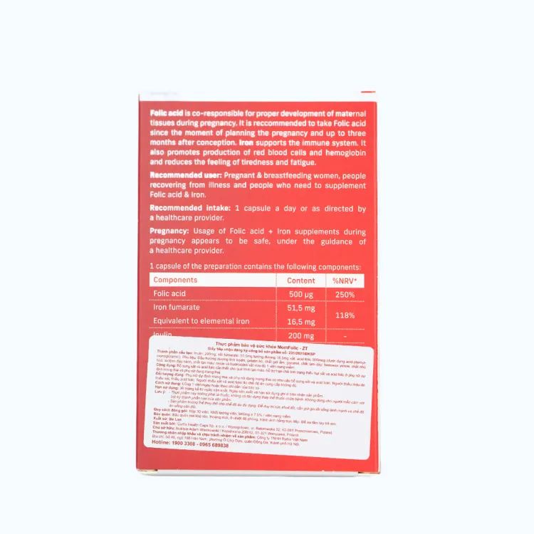 MOMFOLIC-ZT Bổ Sung Sắt Và Acid Folic Cho Bà Bầu (Hộp 30 Viên) 2