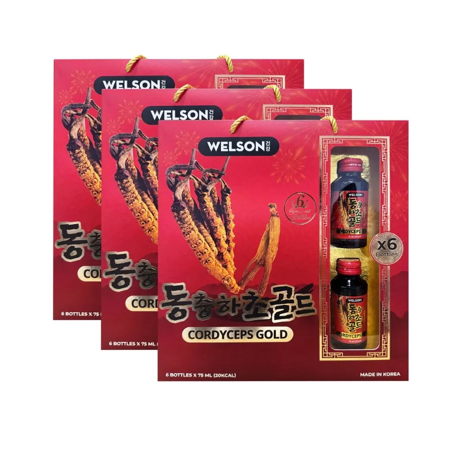 Nước Uống Hồng Sâm Đông Trùng Hạ Thảo Hàn Quốc - Welson Cordyceps Gold (Hộp 10 chai)