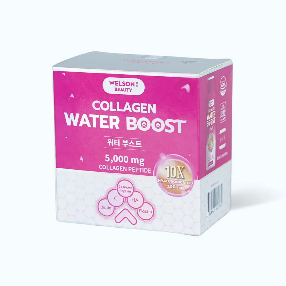 Nước uống Welson Beauty 10x Water Boost (hộp 6 chai) giúp bổ sung collagen 3