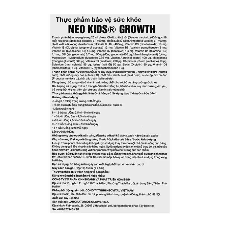 Neo Kids Growth - Phát triển chiều cao, tăng cường đề kháng cho trẻ 150ml 7