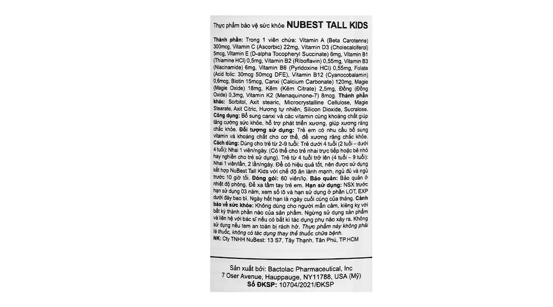 Nubest Tall Kids bổ sung canxi, hỗ trợ phát triển xương chắc khỏe hộp 60 viên 7