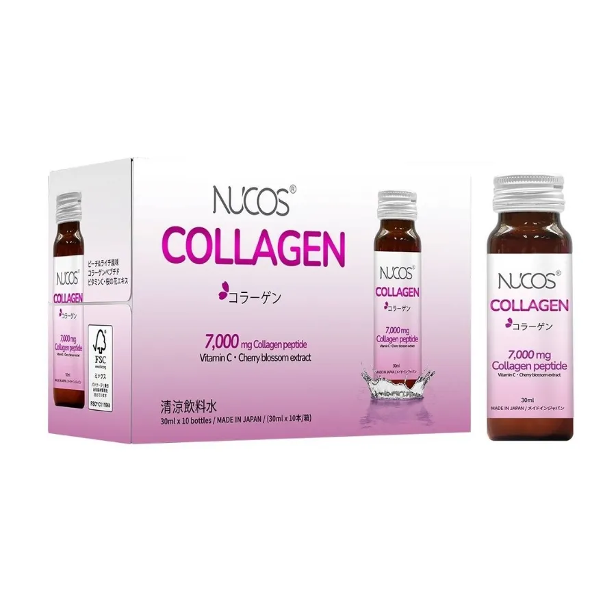 Nucos Collagen 7000 - Nước Uống Collagen Thủy Phân Chống Lão Hóa, Trắng Da (10 chai x Hộp)