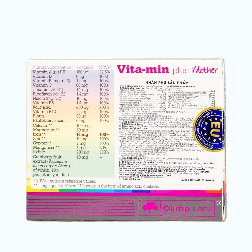 OLIMP LABS Vita-min Plus Mother bổ sung vitamin cho bà bầu (Hộp 30 viên) 4
