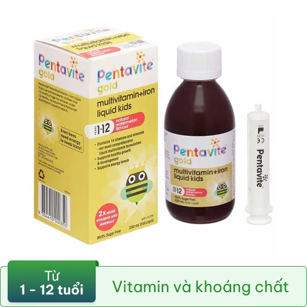Pentavite Gold Multivitamin + Iron Liquid Kids bổ sung vitamin và khoáng chất chai 200ml