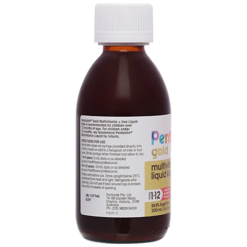 Pentavite Gold Multivitamin + Iron Liquid Kids bổ sung vitamin và khoáng chất chai 200ml 13