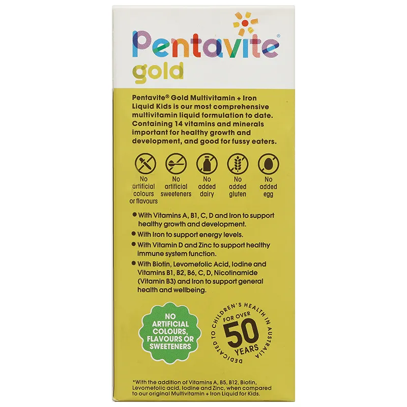 Pentavite Gold Multivitamin + Iron Liquid Kids bổ sung vitamin và khoáng chất chai 200ml 4