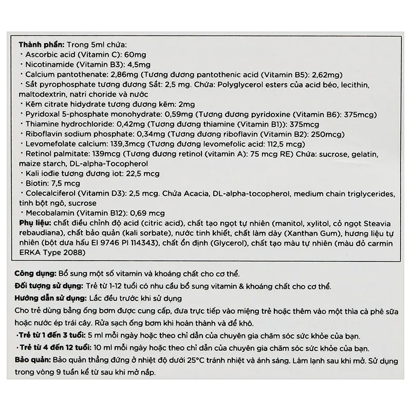 Pentavite Gold Multivitamin + Iron Liquid Kids bổ sung vitamin và khoáng chất chai 200ml 8