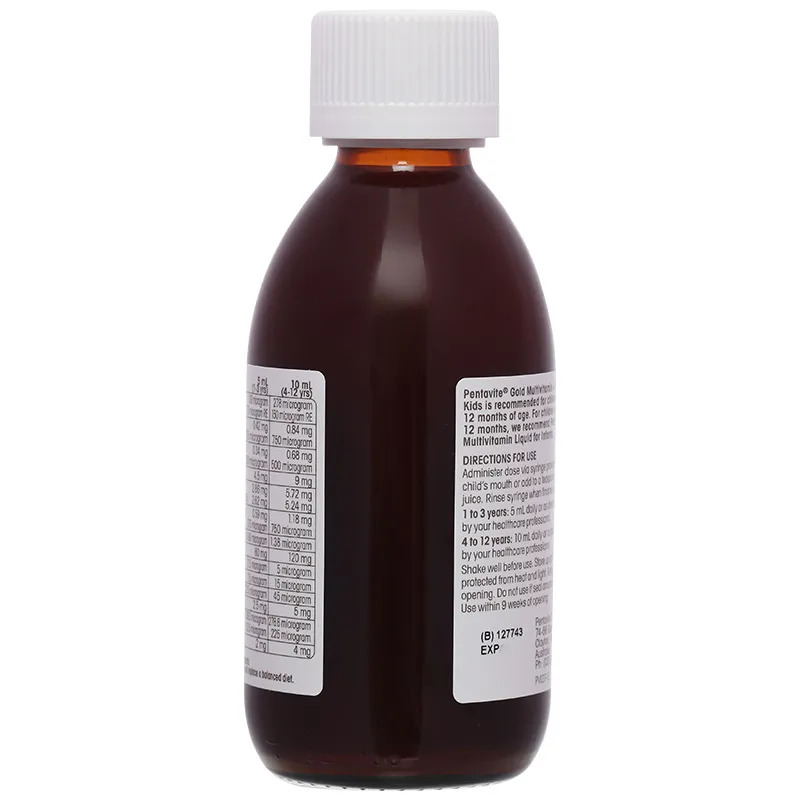 Pentavite Gold Multivitamin + Iron Liquid Kids bổ sung vitamin và khoáng chất chai 200ml 11