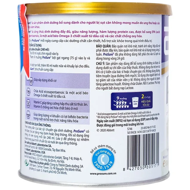 Sữa Abbott Prosure hương vani bổ sung dưỡng chất cho người sụt cân (380g) 4