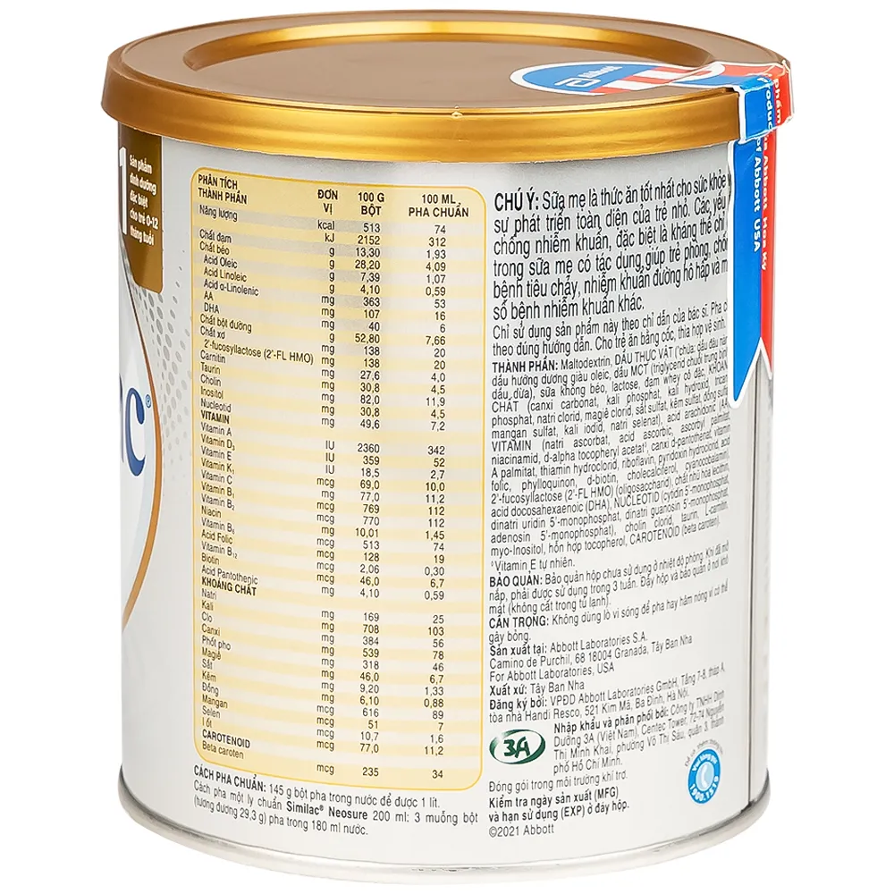 Sữa Similac Neosure hỗ trợ tăng trưởng, miễn dịch, phát triển trí não 370g (0-12 tháng) 6