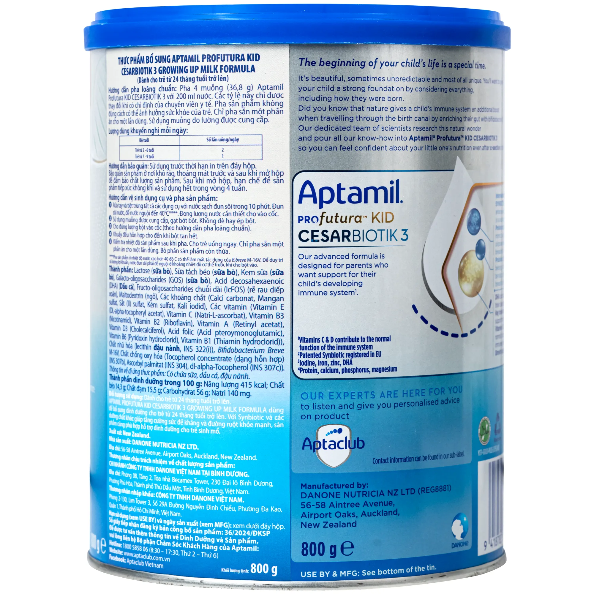 SỮA CHO TRẺ TỪ 24 THÁNG TUỔI APTAMIL PROFUTURA KID CESARBIOTIK 3 GROWING UP MILK FORMULA DANONE 800G 2