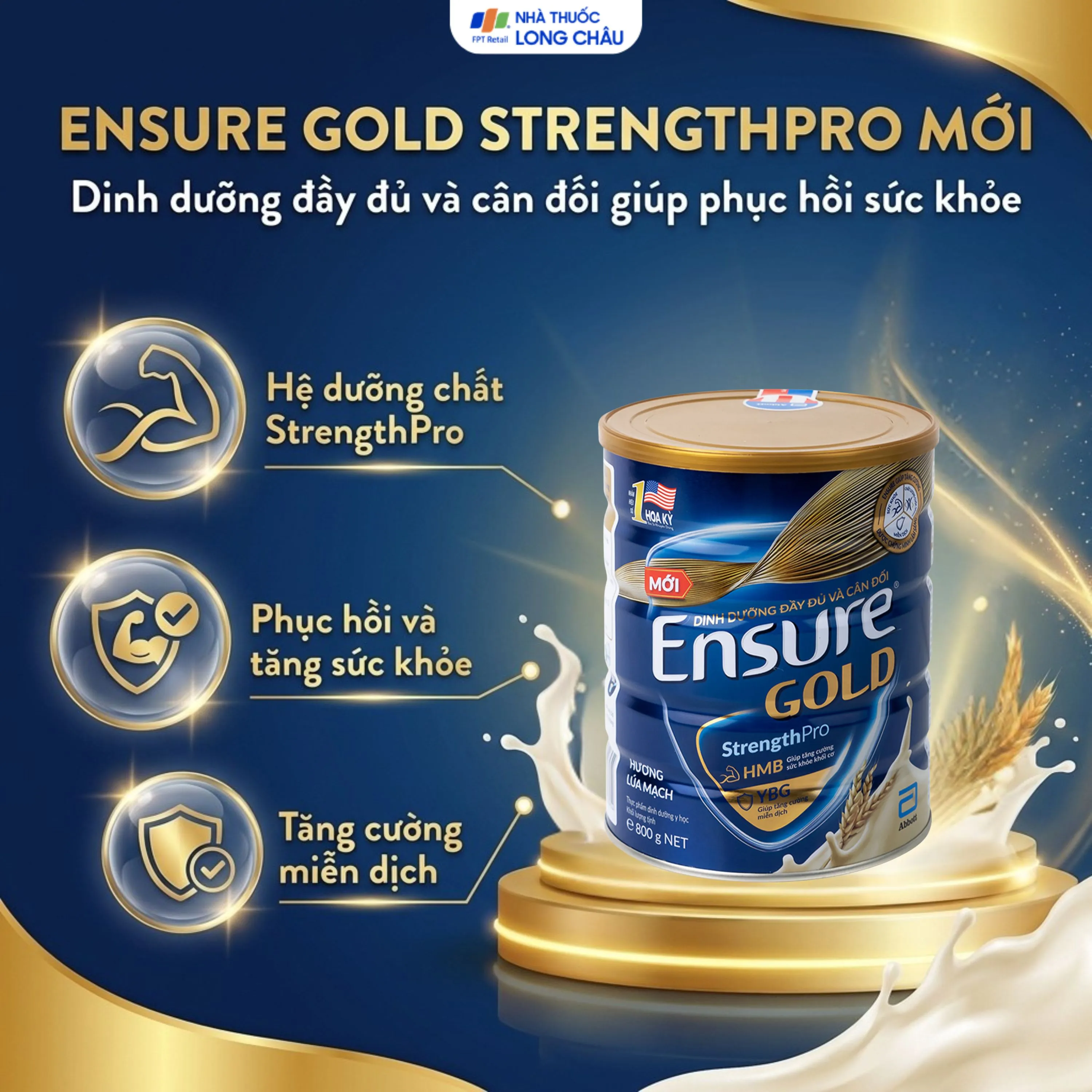 SỮA TĂNG CƯỜNG SỨC KHỎE ENSURE GOLD STRENGTHPRO HƯƠNG LÚA MẠCH 800G 2