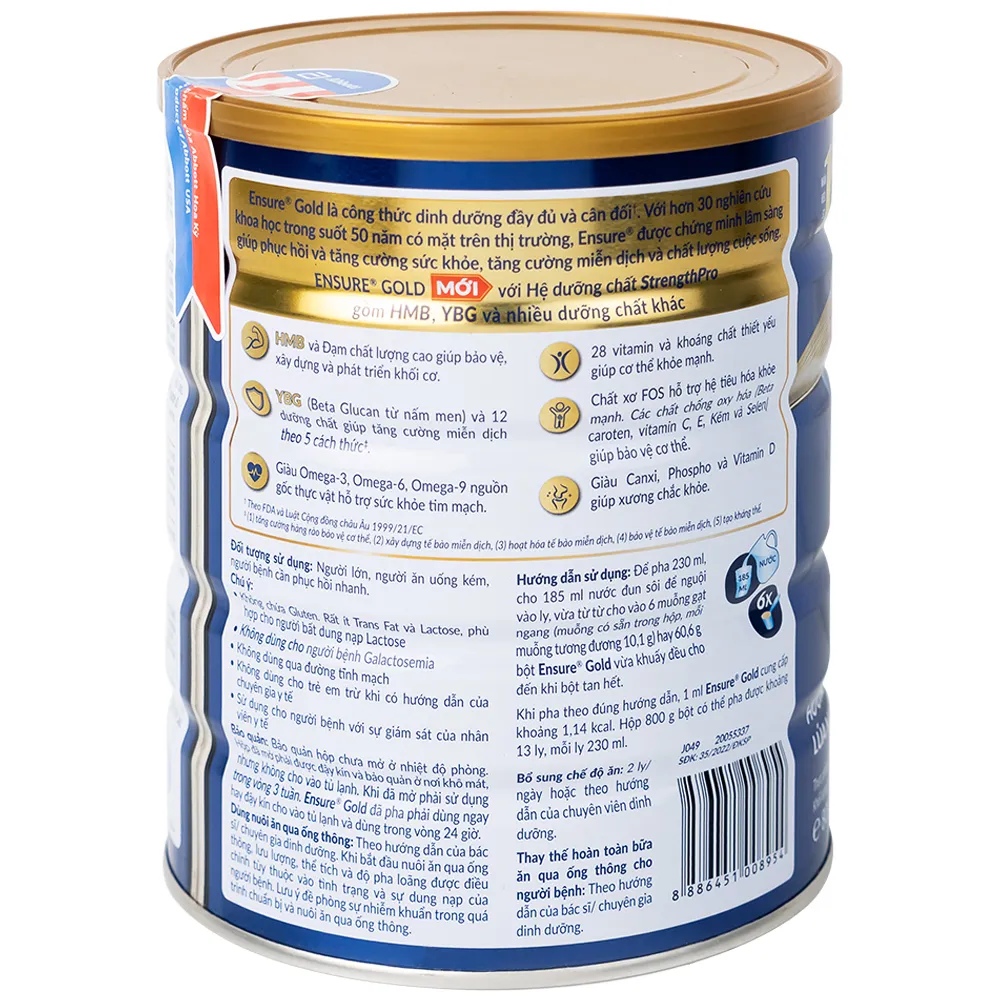 SỮA TĂNG CƯỜNG SỨC KHỎE ENSURE GOLD STRENGTHPRO HƯƠNG LÚA MẠCH 800G 8