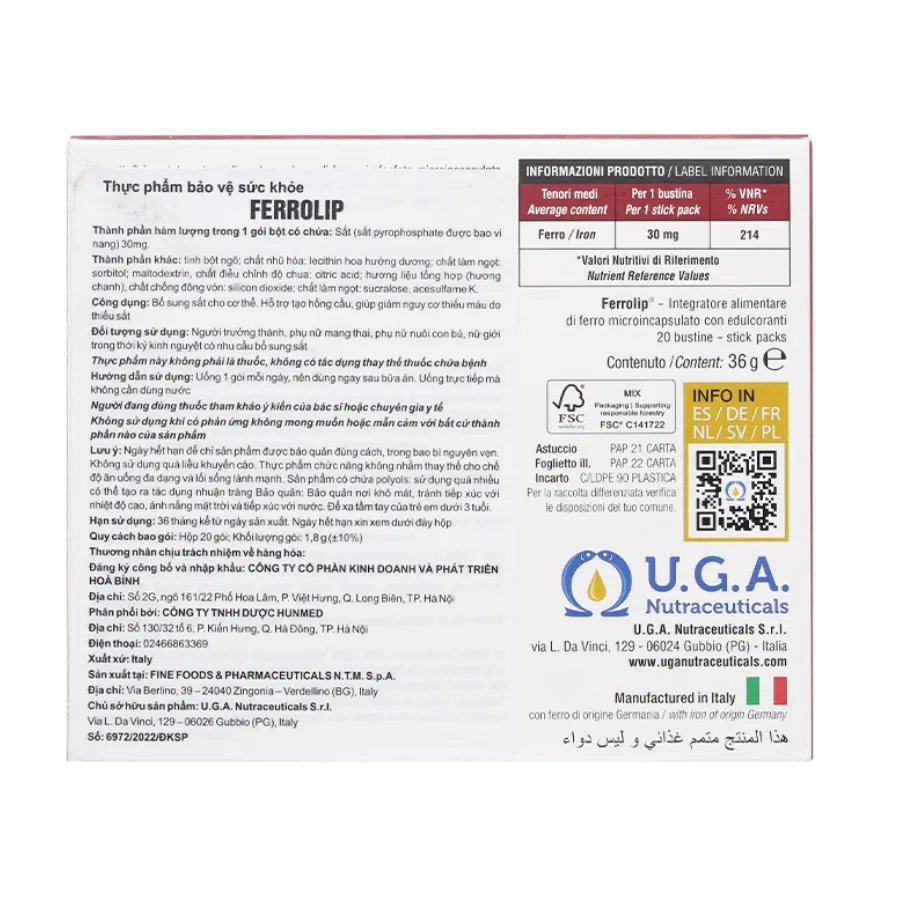 GIÚP BỔ SUNG SẮT FERROLIP UGA 20 GÓI 5