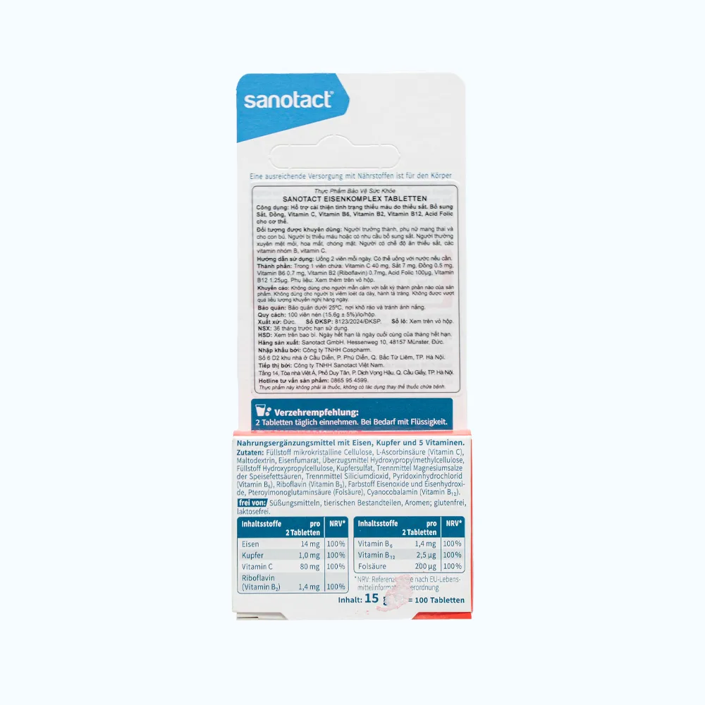 SANOTACT EISENKOMPLEX Bổ Sung Sắt (Hộp 100 viên) 4