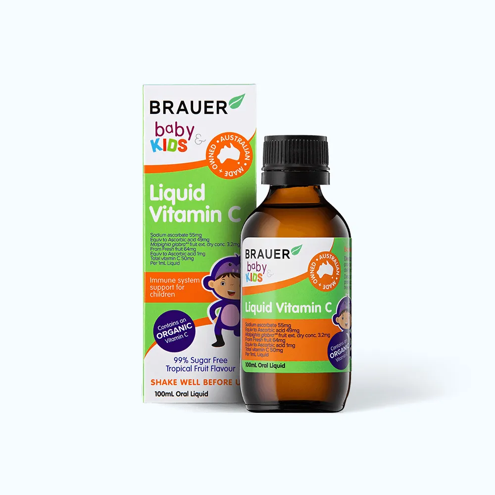 Siro BRAUER Baby Kids Liquid (lọ 100ml) giúp bổ sung vitamin C, tăng đề kháng