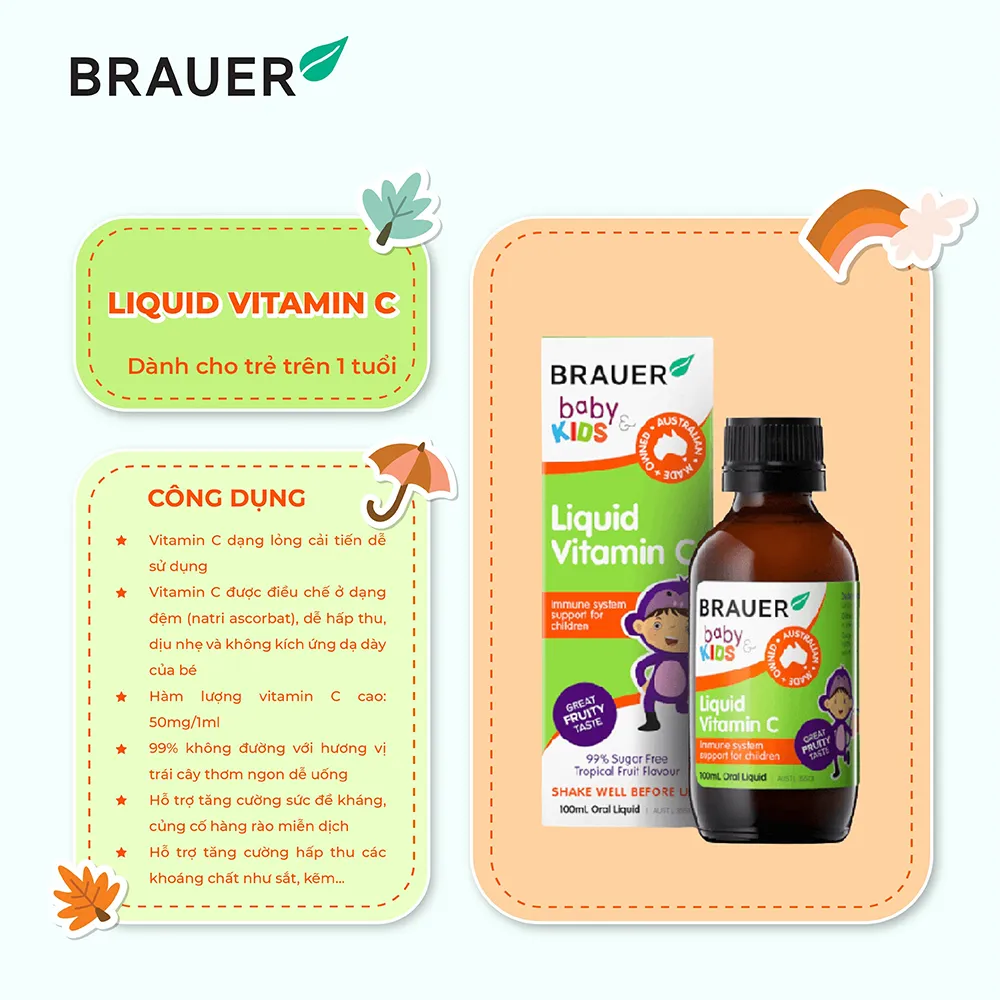 Siro BRAUER Baby Kids Liquid (lọ 100ml) giúp bổ sung vitamin C, tăng đề kháng 6
